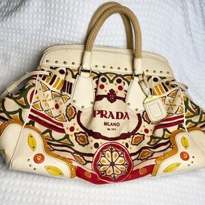 Vintage Prada Canvas Weekender Tote Bag Canada Stampada Canvas